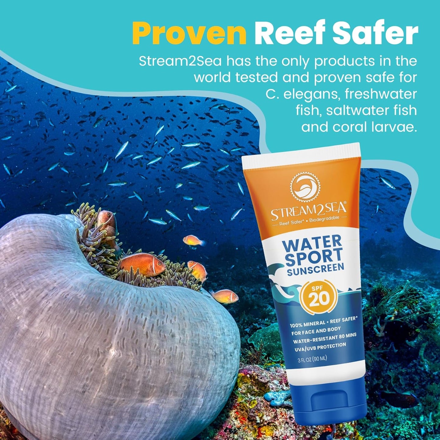 STREAM 2 SEA SPF 20 Biodegradable Mineral Sunscreen, 3 Fl oz Paraben Free Non Greasy and Moisturizing Reef Safe Sunscreen For Face and Body Protection Against UVA and UVB