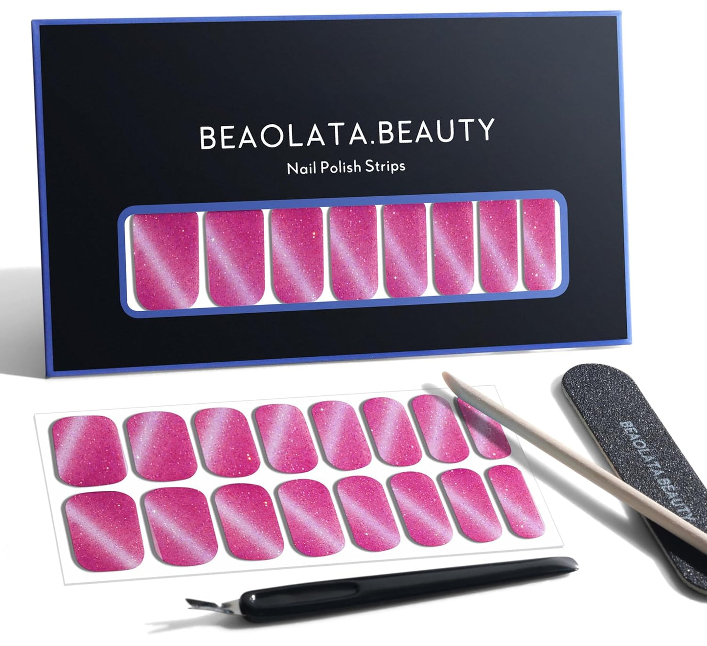 Nail Polish Strips, 32PCS Salon Quality Wraps, Long Lasting Gel Nail Stickers for Women Easy Apply& Remove (Pink Dazzles)