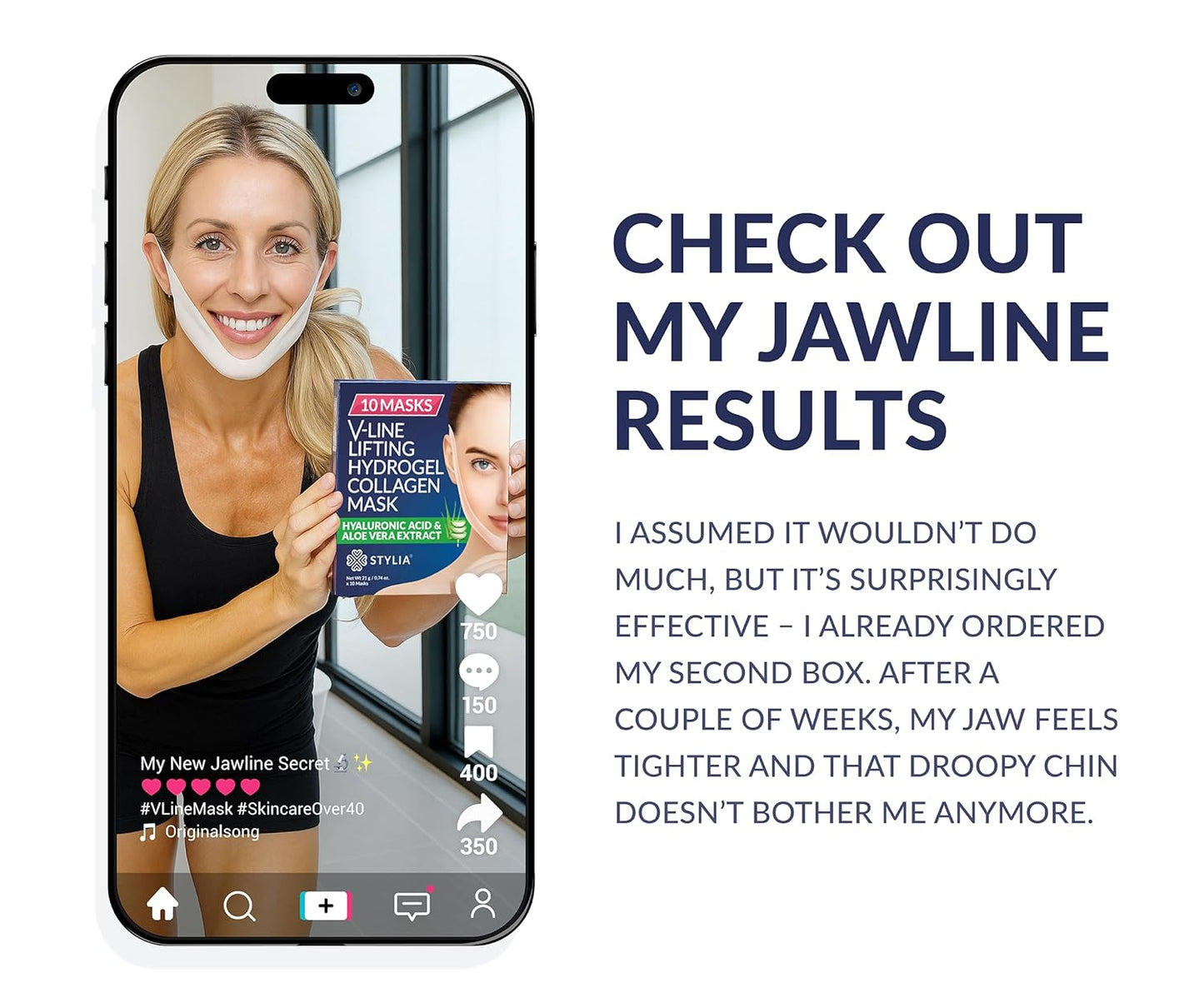 STYLIA V Line Lifting Collagen Face Mask - Double Chin Strap for Women - Jawline Shaper Face Lift Tape - Neck Lift Collagen Mask - Chin Strap for Sleeping - Hyaluronic Acid, Aloe Vera, Cica 10PC