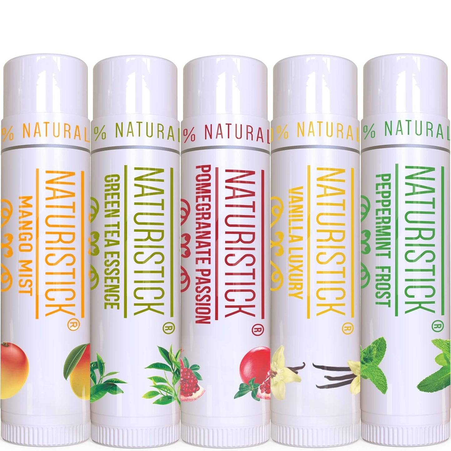 Naturistick Premium Beeswax Lip Balm for Dry, Chapped Lips | 100% Natural Lip Care | Coconut Oil, Shea Butter, Aloe Vera | Moisturizing Chapstick | Chemical-Free | 5 Pack Assorted Scents | Made in USA