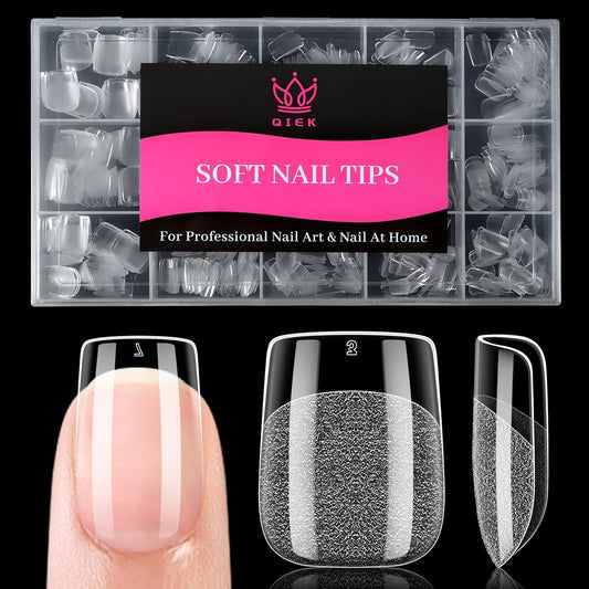 Extra Short Square False Nail Tips, 15 Sizes 510 PCS Clear French Press On Fake Nail Pre-shaped Half Matte Full Cover Gel Nail Tip Extensions Thick Long Lasting for DIY Beginners & Salon Manicure