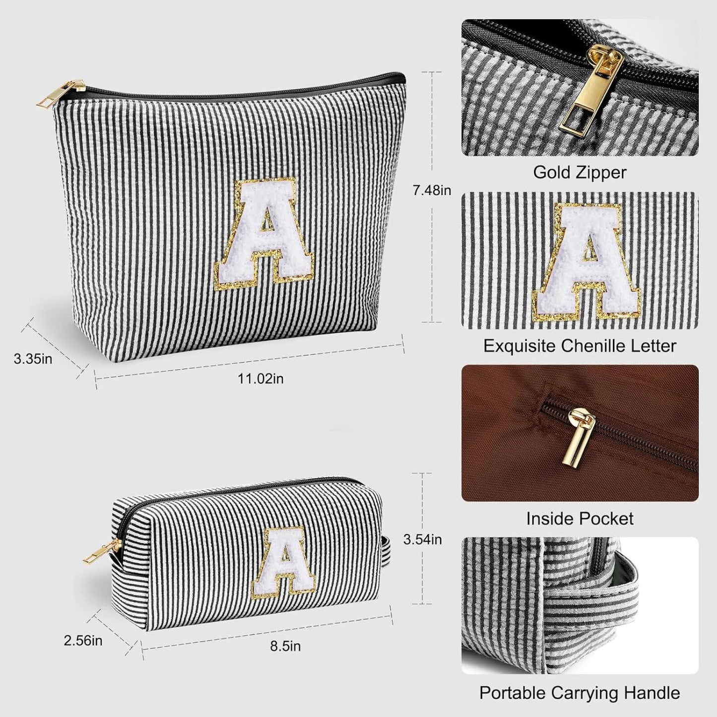 YOOLIFE Birthday Gifts for Women - 21st, 30th, 50th Birthday Gifts for Her, Mom, Sister, Friend - Cute Initial Makeup Bag, Cosmetic Bag - Black