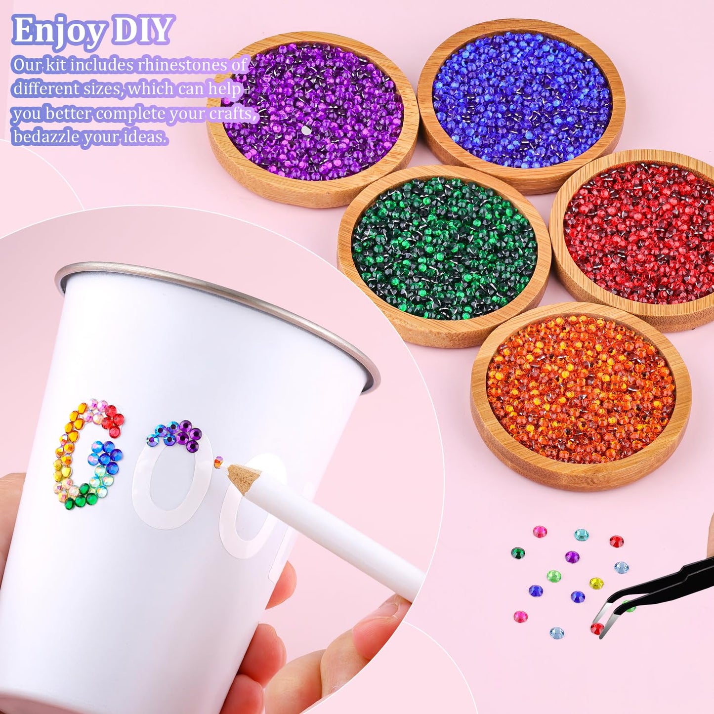24000Pcs Resin Rhinestones for Crafting with Tweezers, Multicolor 3mm Bedazzling Crystal with 3Pcs 10ml B7000 Jewelry Glue for DIY Crafts Clothing Tumblers Shoes Fabric Nail Art