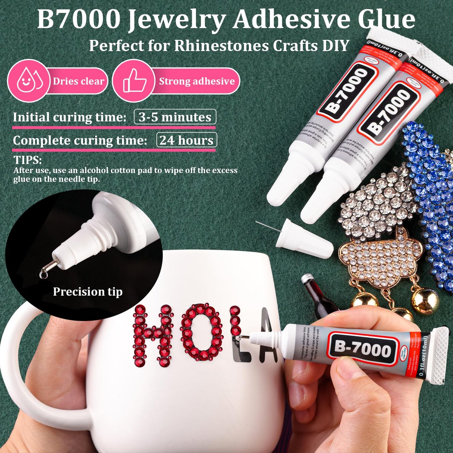 Resin Rhinestones for Crafting with B7000 Jewelry Glue, 1 Box Dark Red Flatback Crystals with 3Pcs 10ml Glue for Bedazzling Crafts DIY Nail Art Makeup，Non Hotfix Gems for Clothing Shoes