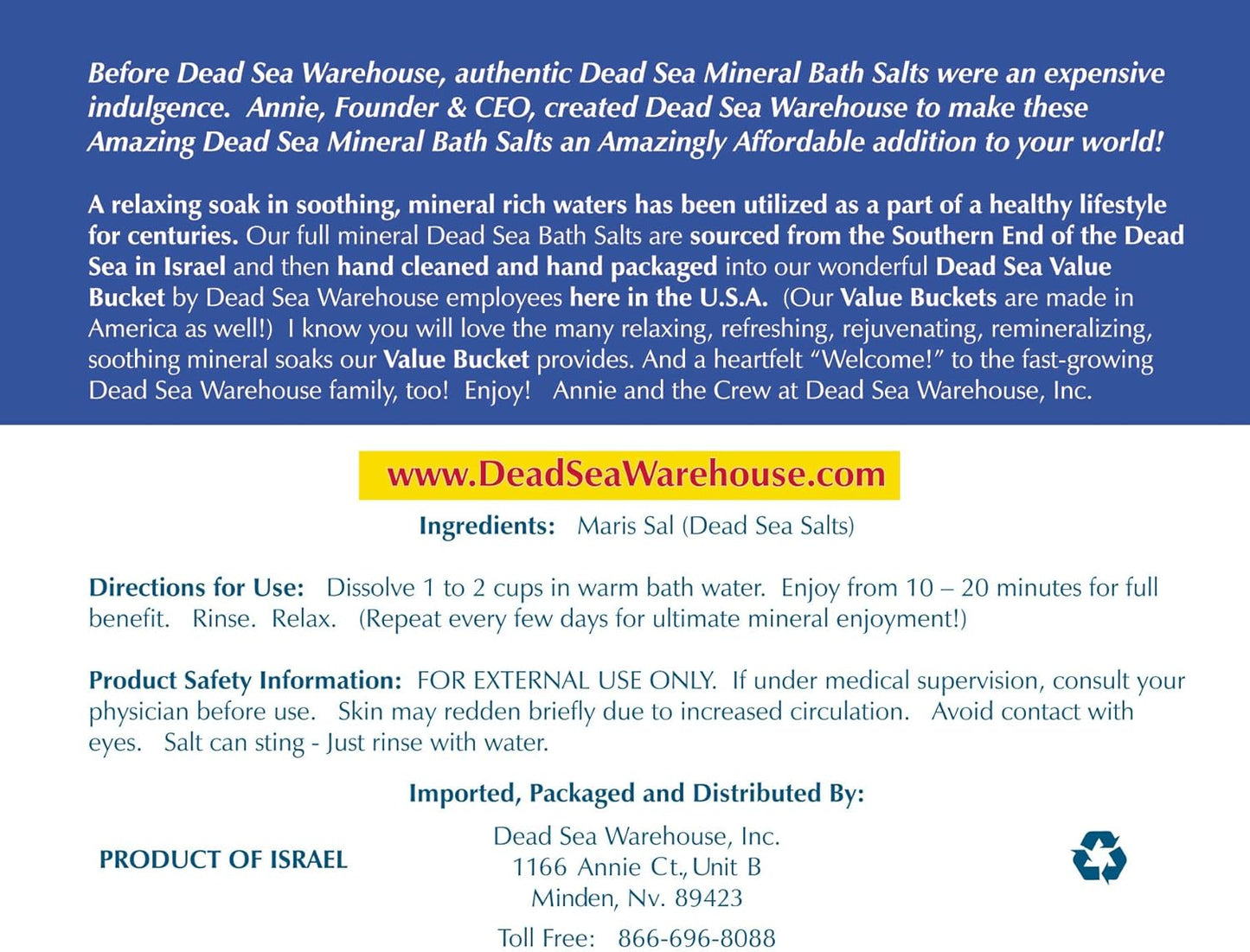 Dead Sea Warehouse-Amazing Minerals Dead Sea Bath Salts,100% Full Mineral Therapeutic Bath Salts, Detoxifying & Moisturizing, Exfoliating for Dry Skin, Unscented(5 lbs)