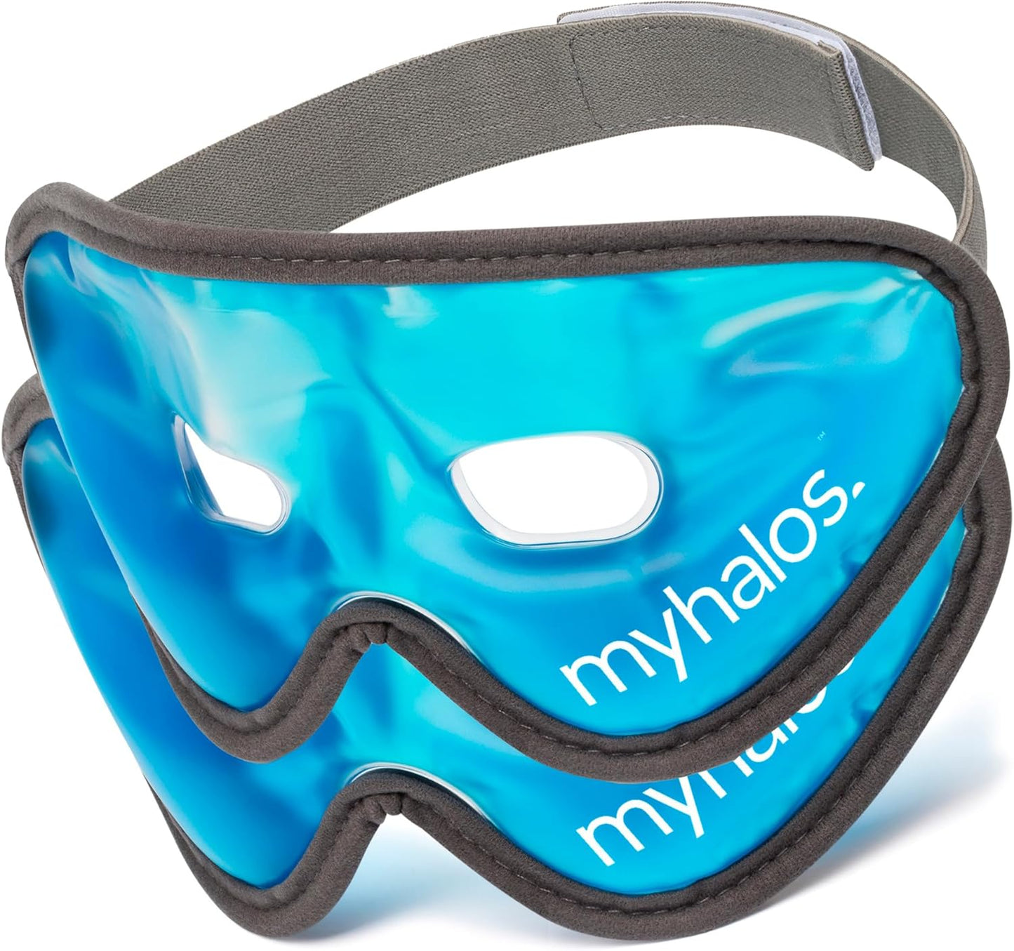 MyHalos Gel Eye Mask - Reusable Cooling Eye Mask with Adjustable Straps - Cold Mask for Puffy Eyes, Dark Circles and Hangovers - Eyes Ice Pack Compress for Sinus, Headaches & Puffiness, Blue (2-Pack)