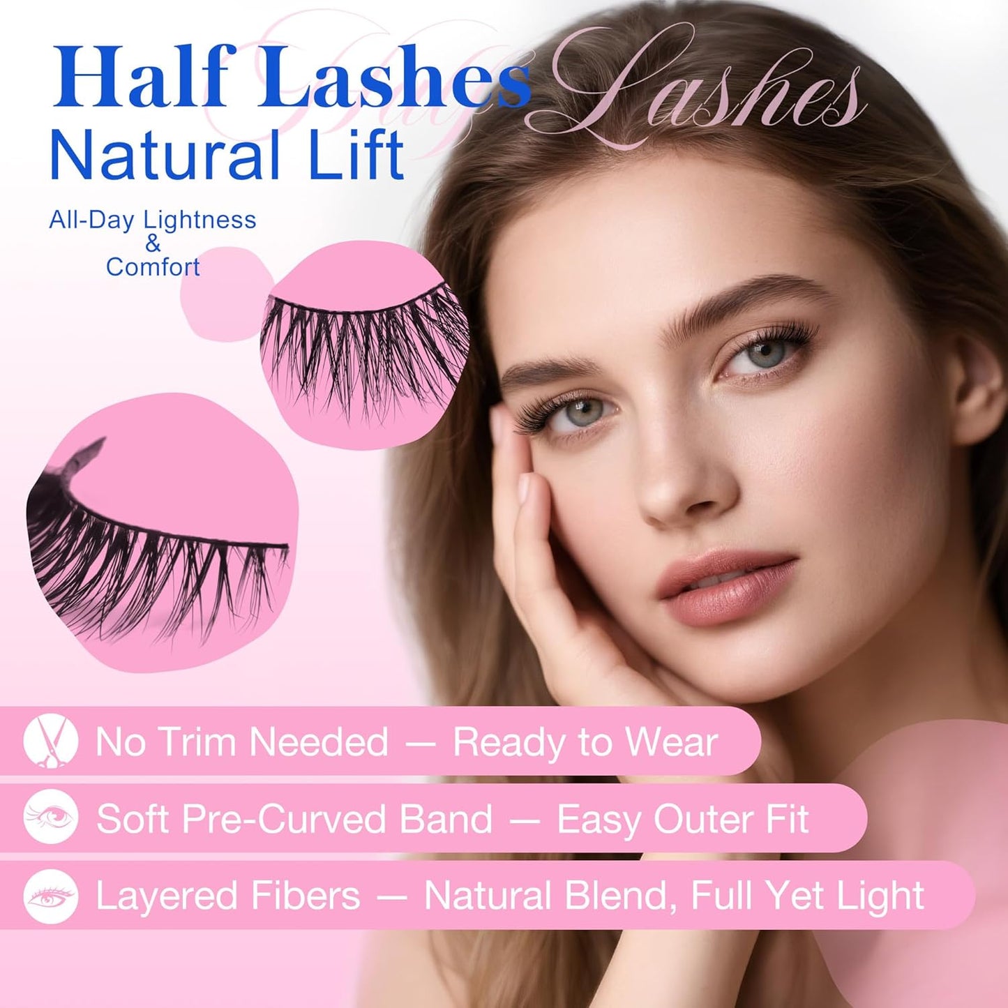 Bepholan Half False Eyelashes Natural Look 3D Cat Eye Lashes 7 Pair Thin Soft Clear Band Cat Eye Lashes Fluffy Faux Mink Eyelashes Easy to Apply(BH306)