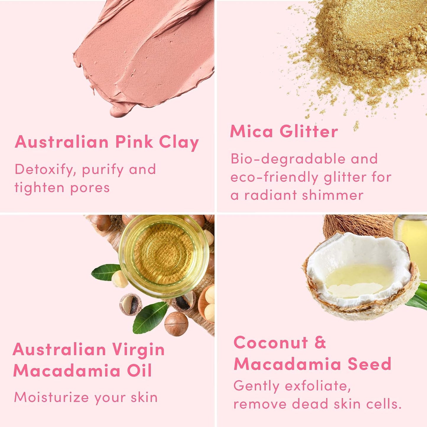Sand & Sky Australian Pink Clay Exfoliating Body Scrub with Macadamia Oil - Smoothing Shimmer Body Polish for Cellulite Reduction, Helps with Keratosis Pilaris, 6.8 oz