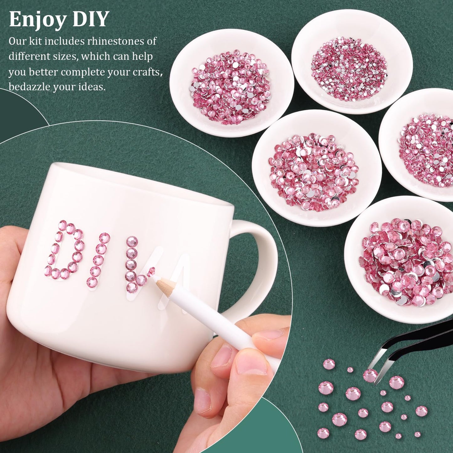 Resin Rhinestones for Crafting with B7000 Jewelry Glue, 1 Box Dark Pink Flatback Crystals with 3Pcs 10ml Glue for Bedazzling Crafts DIY Nail Art Makeup，Non Hotfix Gems for Clothing Shoes