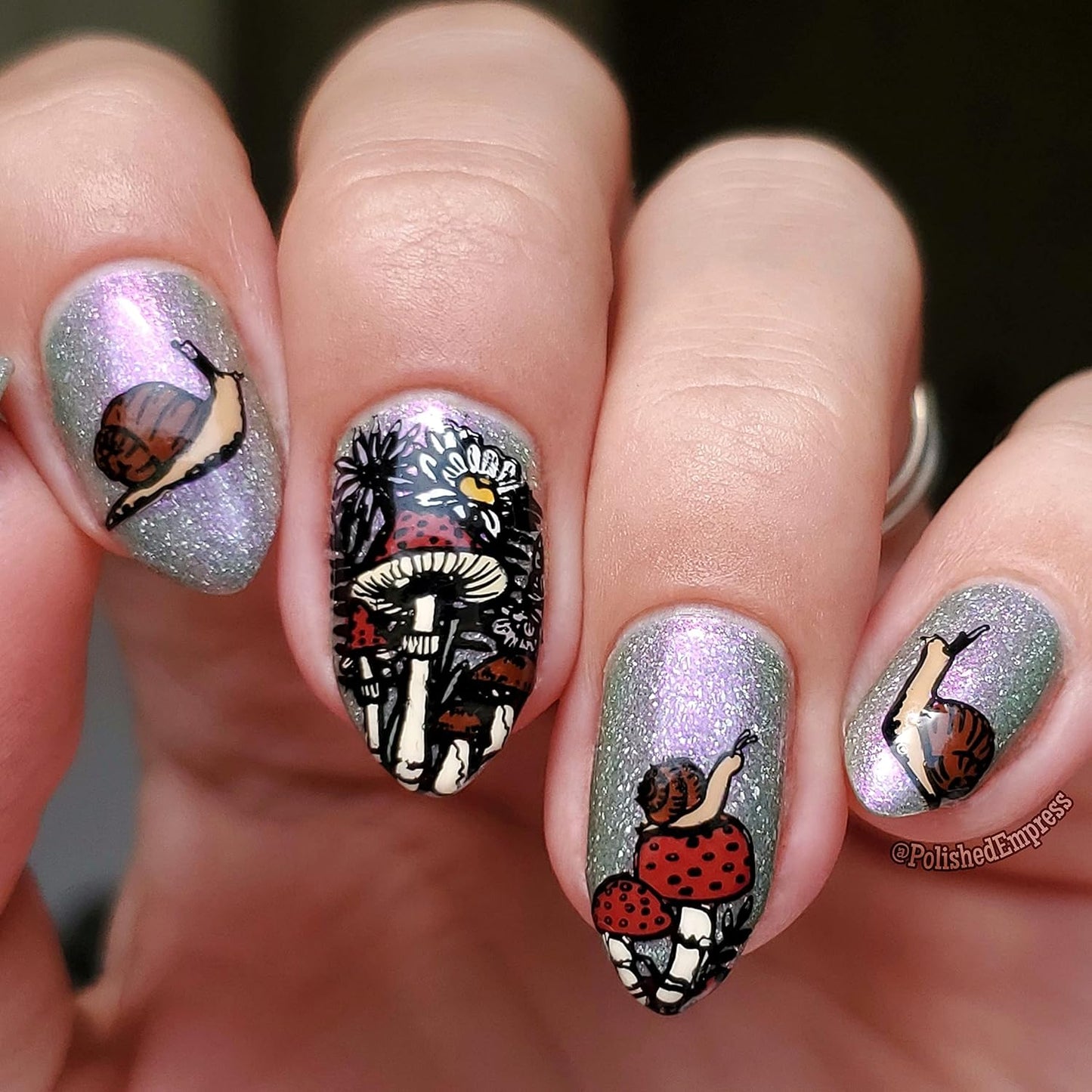 Maniology Magic Mushrooms Nail Stamping Plate | Mushroom Fungi Forests Snails Nail Designs Manicure - Reusable, Rectangular, Stainless Steel Nail Art Template