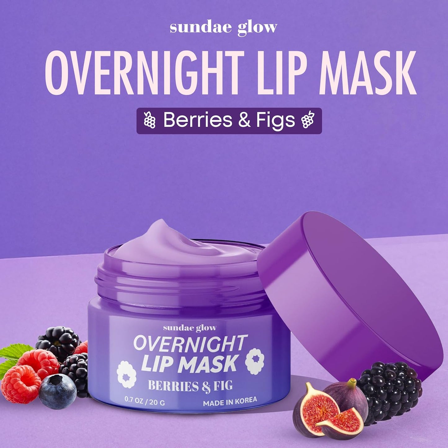 Lip Mask with Berries & Fig – Overnight Lip Repair, Intense Hydration & Smoothing – Dermatologist Tested, Korean Lip Care – Vegan, Clean Beauty, 95% Natural – 1 Pack