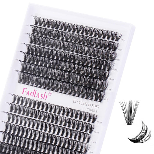 FADLASH Cluster Lashes D Curl Wispy Individual Lashes DIY Eyelash Extension Natural Look Reusable Fluffy Cluster Eyelash Extensions Self Application At Home (40D+50D-0.07D-12-18MIX)