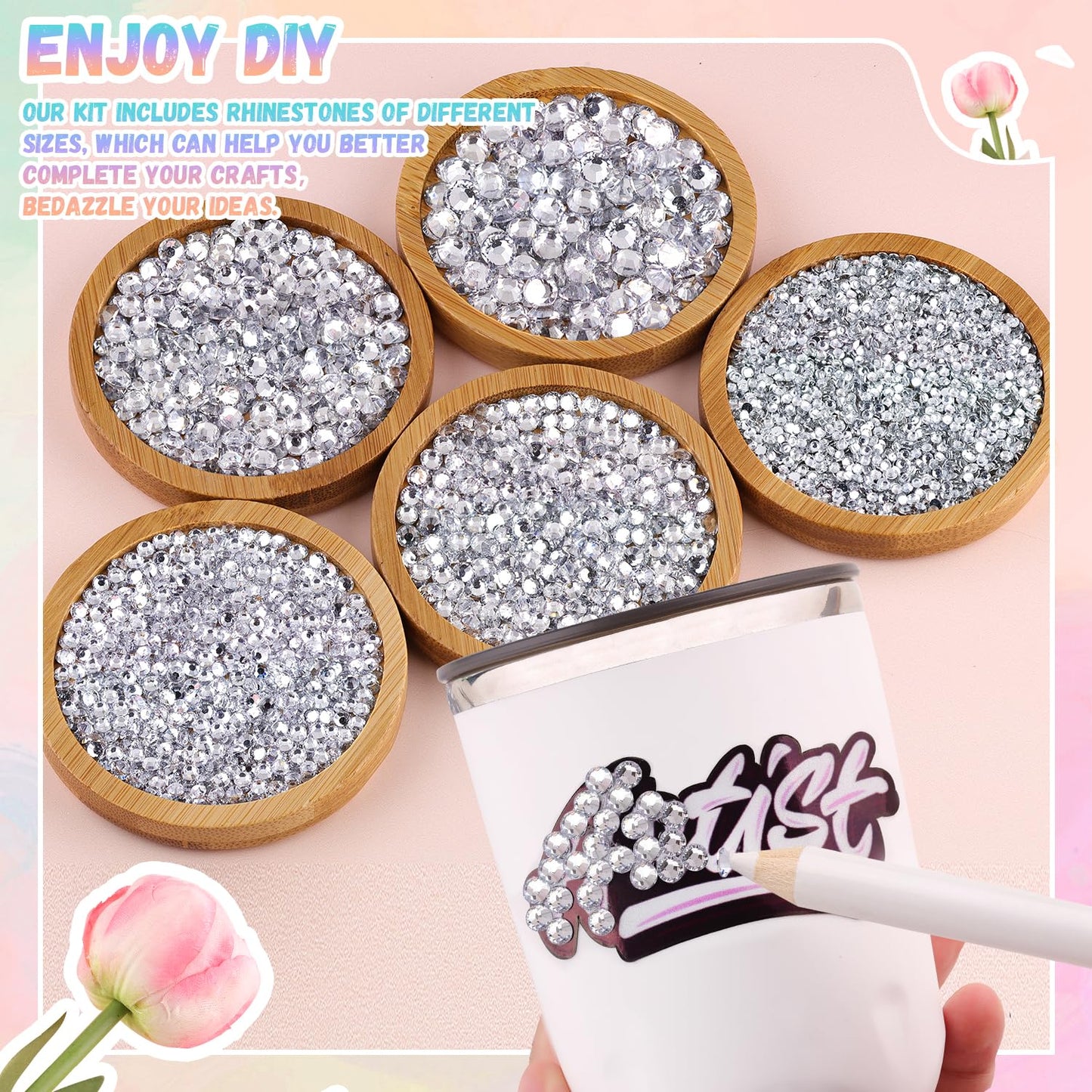 25000Pcs Resin Jelly Rhinestones with Tweezers for Crafting, 2-6mm Mixed Sizes (Clear) Non Hotfix Flatback Gems, Bedazzling Crystal for DIY Crafts Clothing Tumblers Mugs Shoes Decor Nail Art