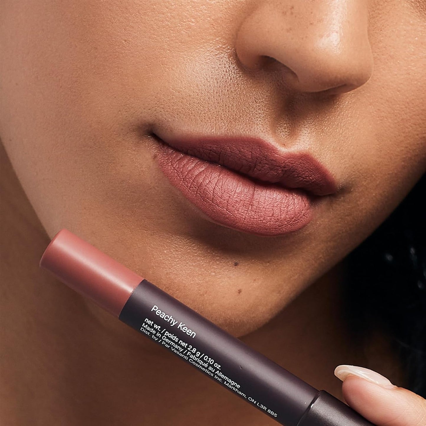 VASANTI Matte Crush Lipstick Pencil – Peachy Keen Natural Peach – Soft, Velvety Matte Finish, Waterproof, Smooth Application – Natural, Vegan, Paraben-Free Lip Color