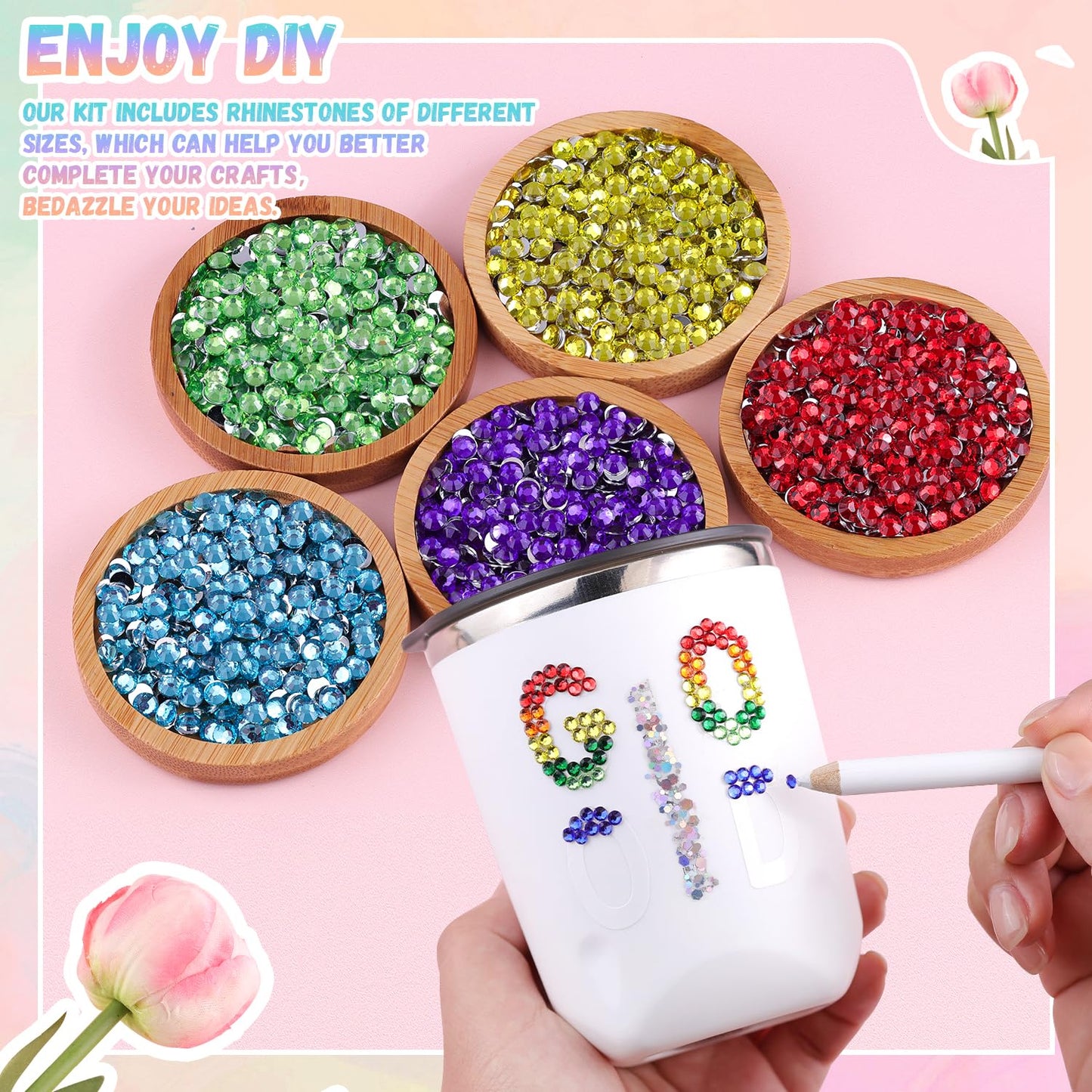 6600Pcs Resin Rhinestones for Bedazzling with 3Pcs B7000 Jewelry Glue, Multicolor 5mm Flatback Gems Rhinestones for Crafting, Clothing Tumblers Mugs Shoes Fabric Decor Nail Art