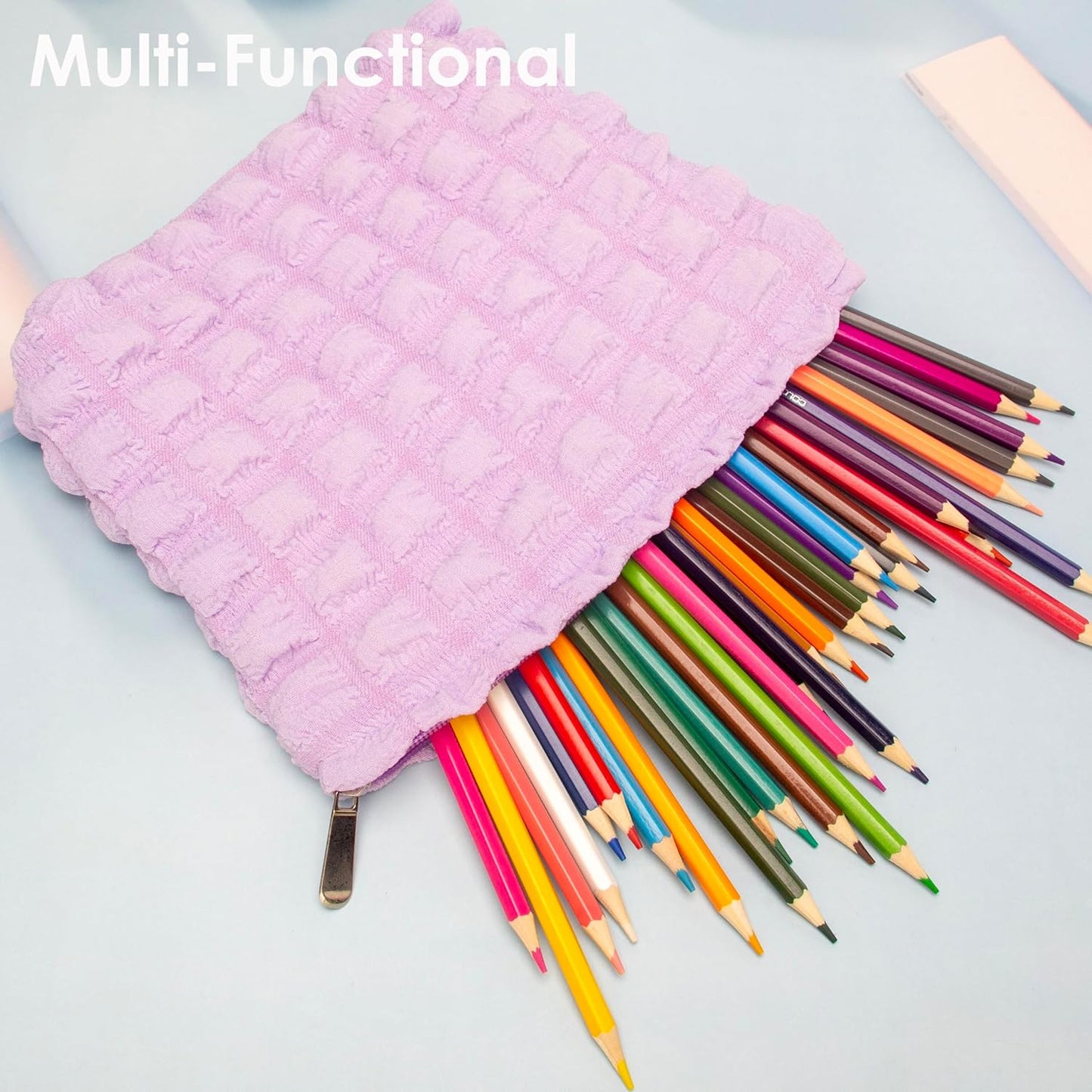 PAZIMIIK Floral Makeup Bag Large Cotton Zipper Pouch for Purse Travel Canvas Make Up Organizer for Women Cosmetic,Bubble Purple