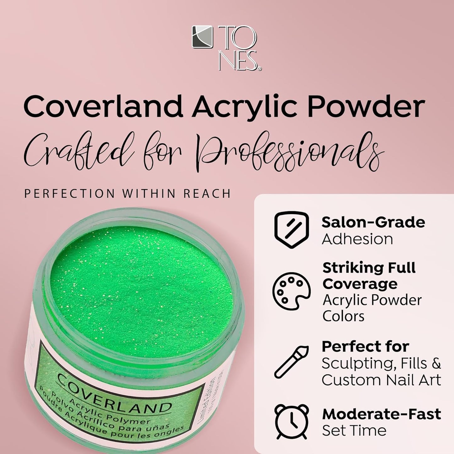 Tones Coverland Acrylic Nail Powder "Green Apple" - Limited Edition Acrylic Powder for Nail Design, Sculpting, and Masking Nail Bed Imperfections - Professional Acrylic Nail Supplies - (1.5 Oz)