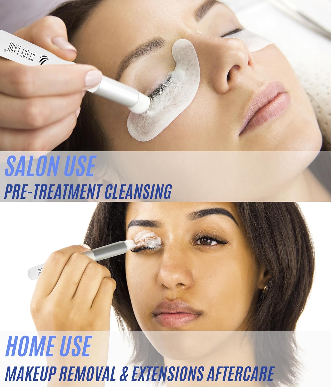 STACY LASH 6.76 fl.oz / 200ml Eyelash Extension Shampoo + Brush/Eyelid Foaming Cleanser/Wash for Extensions & Natural Lashes/Safe Makeup Remover/Supplies for Professional & Home Use