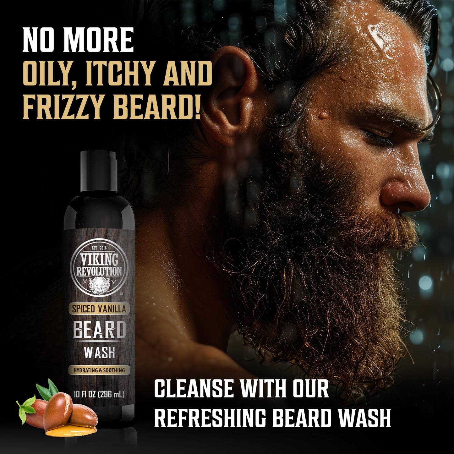 Viking Revolution Beard Wash and Beard Conditioner for Men with Argan Oil and Jojoba Oil - Beard Softener and Strengthener Beard Care Beard Shampoo and Conditioner with Beard Oil (10oz,Spiced Vanilla)