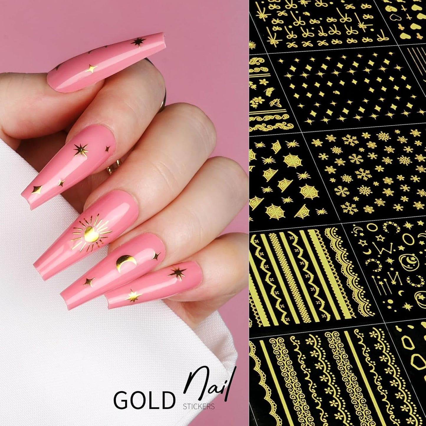 Teenitor 50 Sheets Nail Stickers for Nail Art, Flower Nail Art Stickers Gold Floral Nail Decals for Nails Design, Nail Decor Nail Accessories for Women Girls Kids Summer
