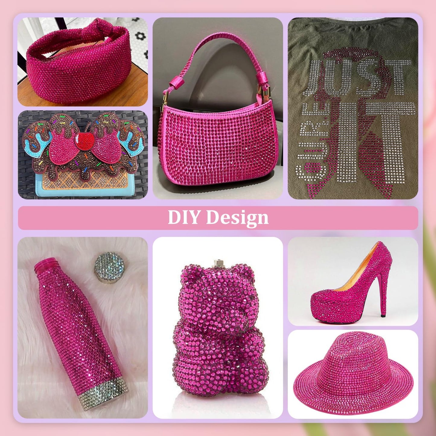 Resin Rhinestones for Crafting, 2 Boxeses Hot Pink Multi Sizes Flatback Bedazzling Crystals for Crafts Nail Art Deco, Non Hotfix Gems Charms for Tumbler Shoes Clothing Fabric Face Makeup