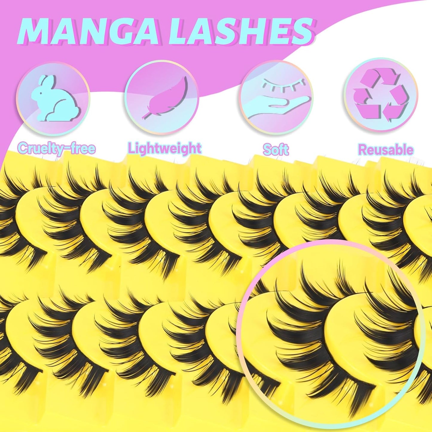 Losha Lashes Spiky Manga Lashes Wispy Anime False Eyelashes 9 Pairs 8D Asian Eye Lashes Natural Anime Fake Eyelashes (Lovely)