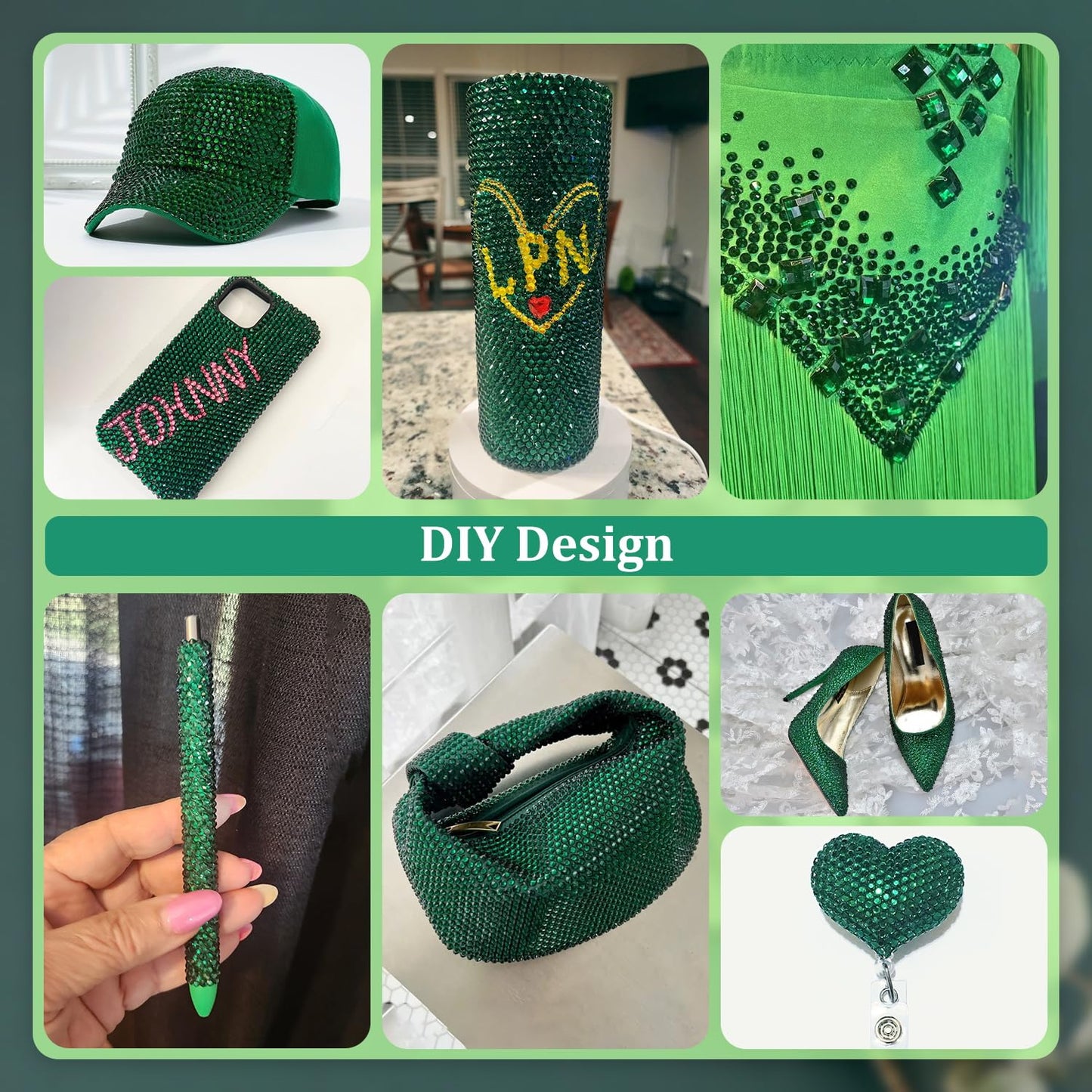 Resin Rhinestones for Crafting, 2 Boxeses Dark Green Multi Sizes Flatback Bedazzling Crystals for Crafts Nail Art Deco, Non Hotfix Gems Charms for Tumbler Shoes Clothing Fabric Face Makeup