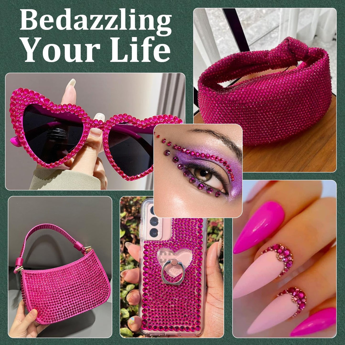 Resin Rhinestones for Crafting with B7000 Jewelry Glue, 1 Box Hot Pink Flatback Crystals with 3Pcs 10ml Glue for Bedazzling Crafts DIY Nail Art Makeup，Non Hotfix Gems for Clothing Shoes