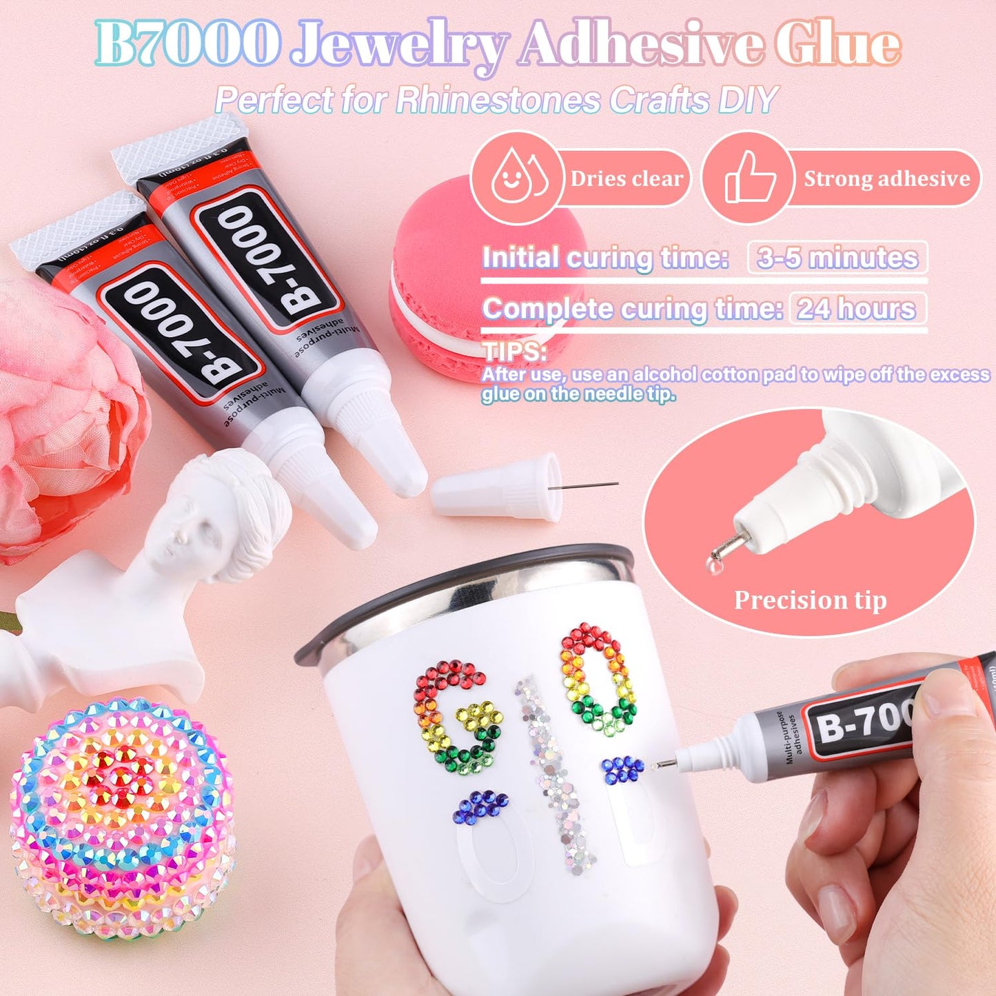 22000Pcs Resin Rhinestones for Bedazzling with 3Pcs B7000 Jewelry Glue, Multicolor 2/3/4mm Flatback Gems Rhinestones for Crafting, Clothing Tumblers Mugs Shoes Fabric Decor Nail Art