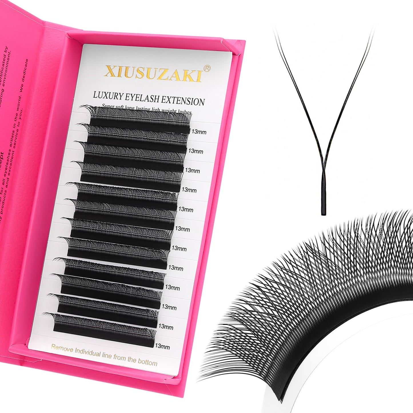 YY Lash Extensions Supplies Y Eyelash Extensions 0.07mm Thickness D Curl 13mm Premade Fans 4D Russian Volume Matte Black 12 Rows Crisscross Eye Lashes(YY-0.07-D,13mm)