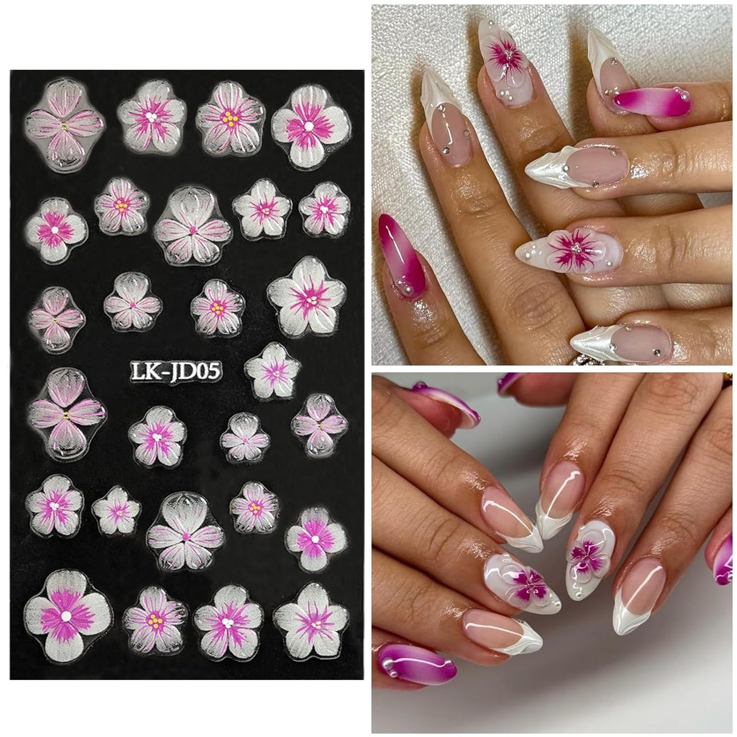 Blush Flower Nail Art Stickers Decals 5D Embossed Nail Decals Spring Summer Frangipani Nails Art Design Self-Adhesive Accessories 3D Flower Nails Stickers for Women Decoration