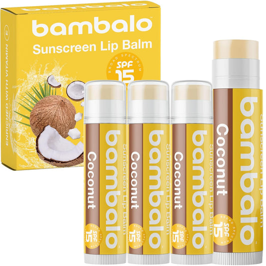 4-Pack Coconut SPF 15 Lip Balm - Organic Ingredients, Broad Spectrum UVA/UVB Protection - Hydrating & Moisturizing, USA Made