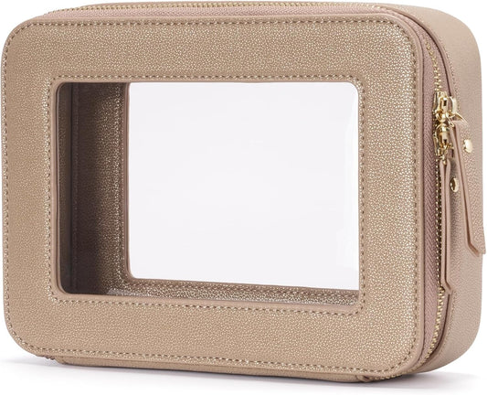 Popvibe Clear Makeup Bag Travel Cosmetic Case Transparent Toiletry Bag with Zipper, Portable Make Up Organizer Traveling Compact Car Bag for Essentials