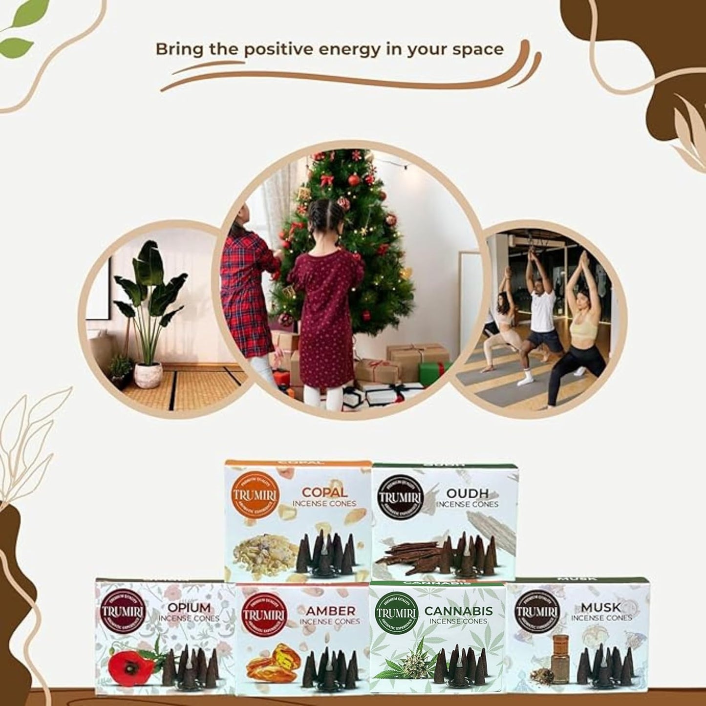 TRUMIRI Exotic Incense Cones - Variety Pack - Total 60 Cone Incense (6 Scents x 10 Conos) - Copal, Oud, Musk, Amber - Cone Incense Scents - Insense Cones - Incent Cone