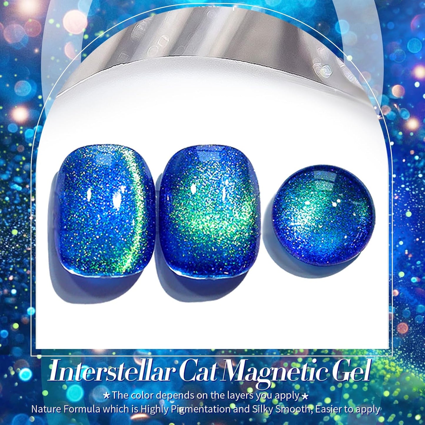 Born Pretty Cat Magnetic Eye Gel Nail Polish, Blue Glitter Cat Magnetic Gel Nail Polish, Holographic Magnetic Nail Polish for Nail Art Manicure Salon DIY at Home 15ML