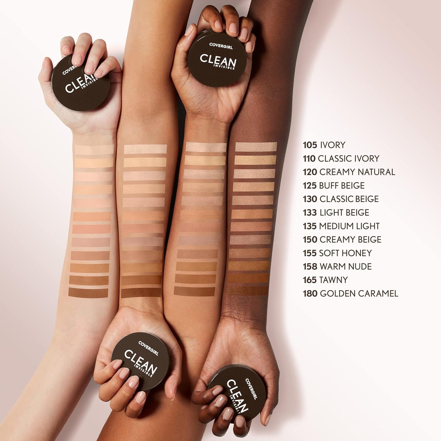 Covergirl Clean Invisible Pressed Powder, Lightweight, Breathable, Vegan Formula, 130 - Classic Beige, 0.38oz