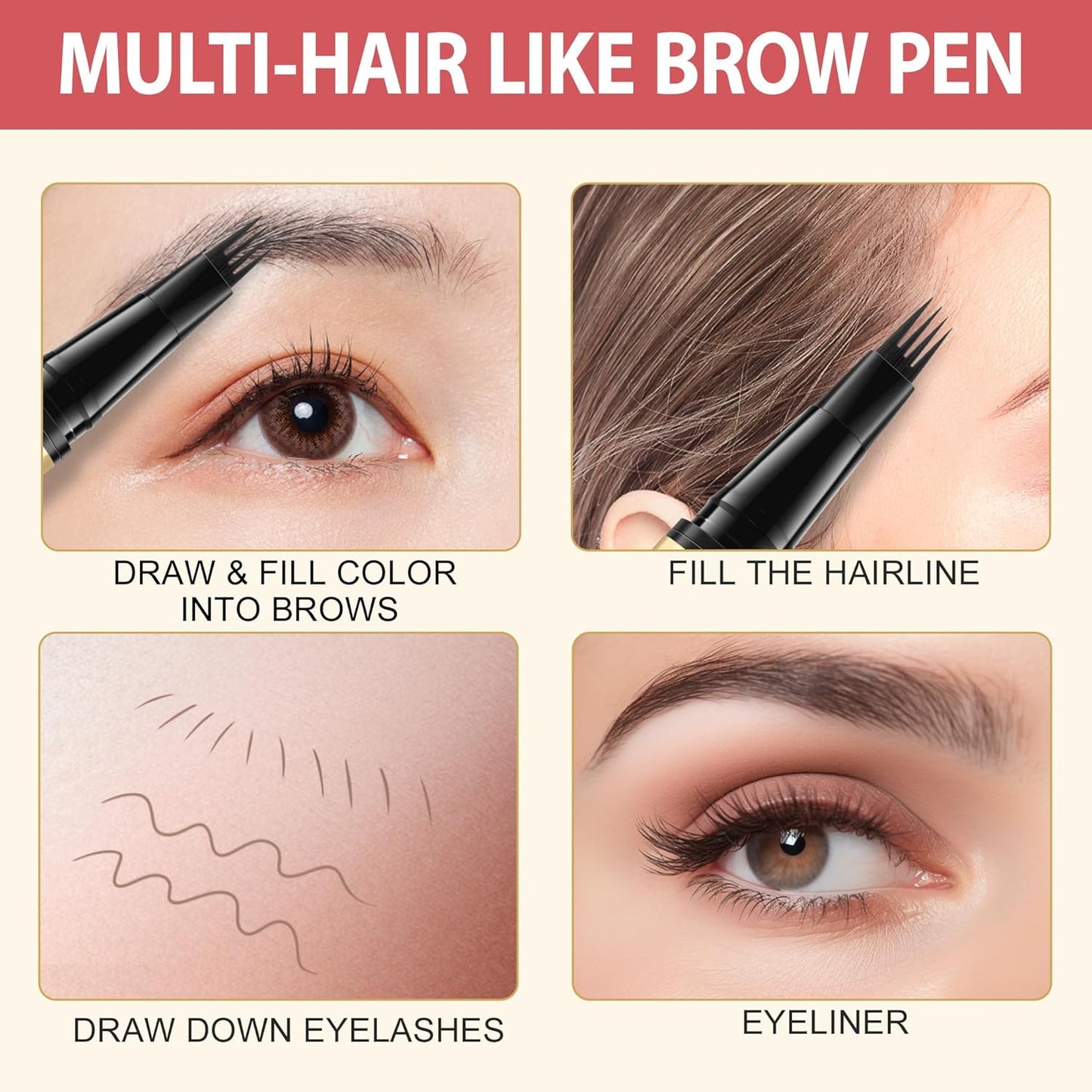 LAVONE Eyebrow Pen, 2-in-1 Eyebrow Pencils for Women with 4 Tip Microblading Eyebrow Pencil and Curved Precise Brow Pencil, Waterproof Eyebrow Pencil Create Full, Natural Hair-Like Brows, Medium Brown