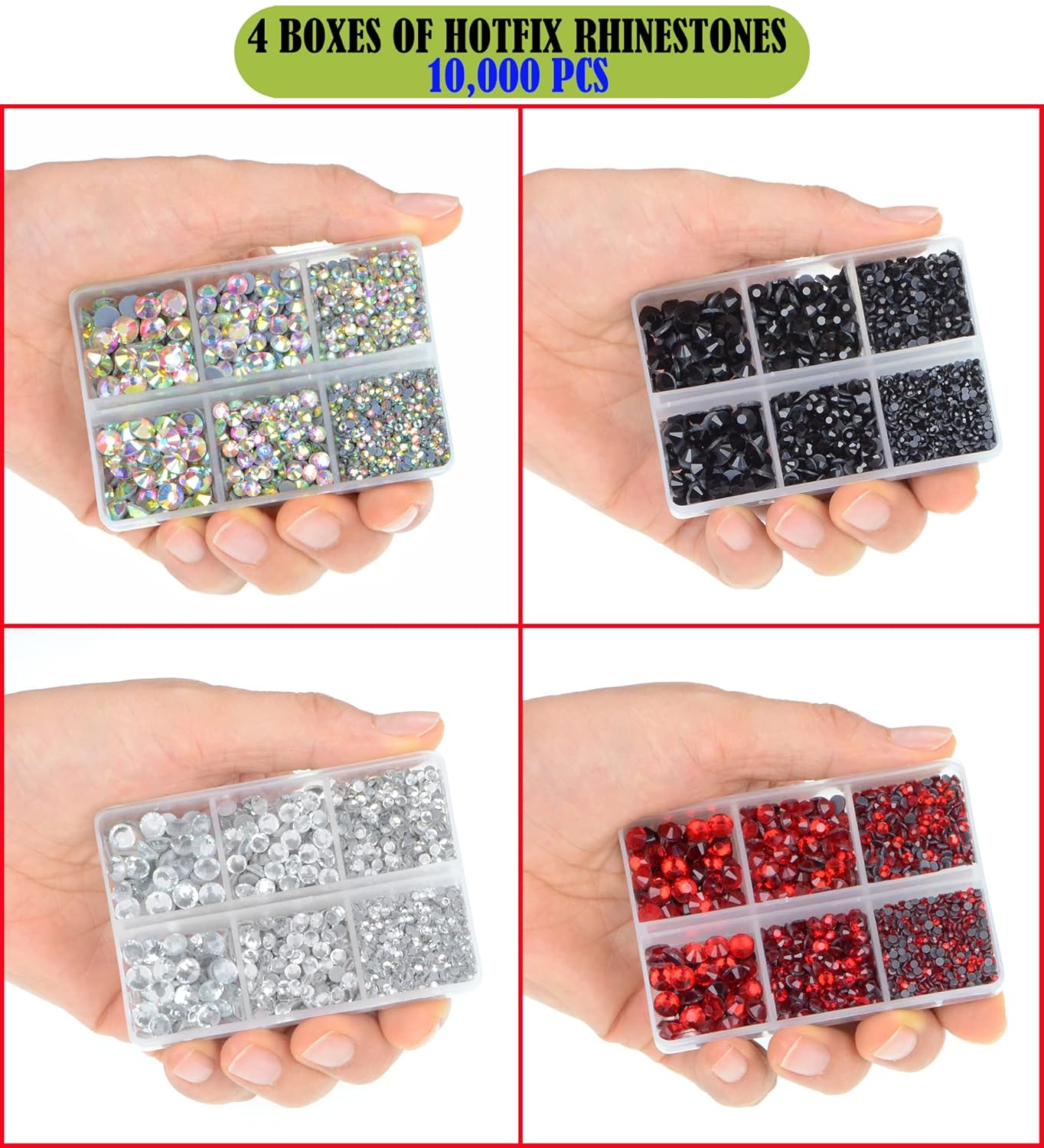 LPBeads 10000pcs Hotfix Rhinestones Flatback Glass Crystal Clear Red AB Crystal and Black Rhinestone with Tweezers and Picking Pen for Crafts Clothes Nail Art