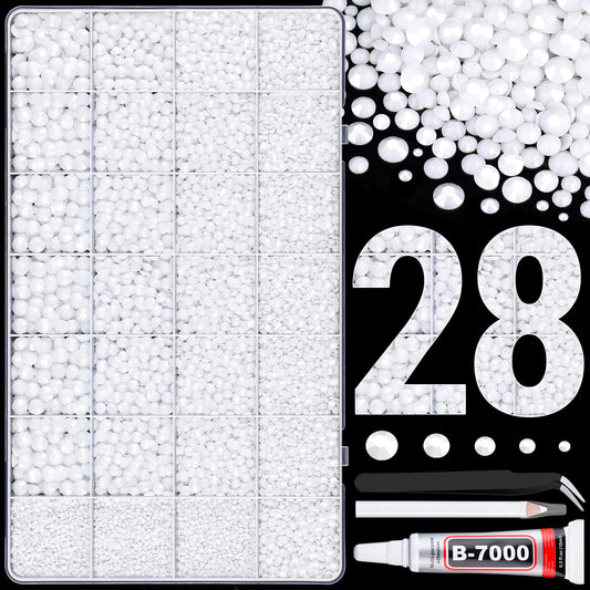 30000Pcs Resin Rhinestones for Bedazzling with Tweezers, White Rhinestones for Crafting with B7000 Jewelry Glue for DIY Crafts Clothing Tumblers Shoes Fabric Nail Art