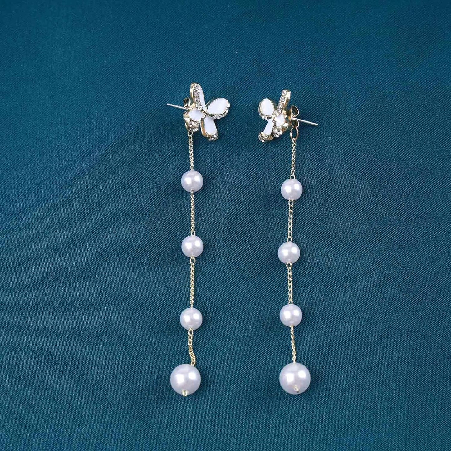 Vintage Crystal Butterfly Pearl Earrings Long pearl Drop Earrings Gold Pearl Tassel Chain Earrings Sparkly Cz Butterfly Stud Earrings Jewelry for Women