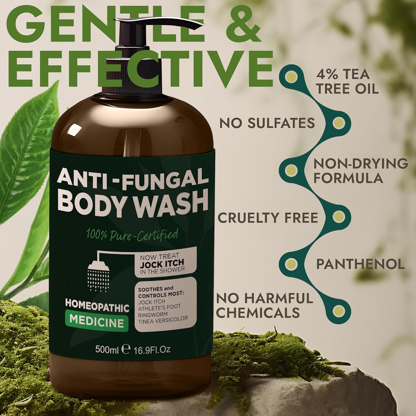 Terramed Just Think Comfort Antifungal & Antibacterial Soap & Body Wash with Tea Tree Oil | Treats Ringworm, Back Acne, Eczema & Jock Itch | Antibacterial Body Soap For Men And Women (16.9 oz)