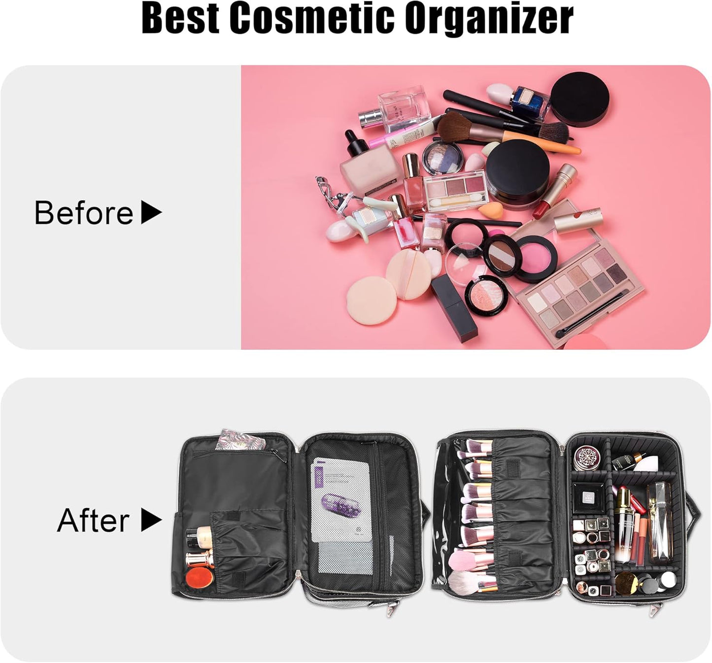 JOURMON Travel Makeup Case 3 Layers Makeup Train Case Crocodile Makeup Bag Organizer Portable Artist Storage Bag with Adjustable Dividers and Shoulder Strap