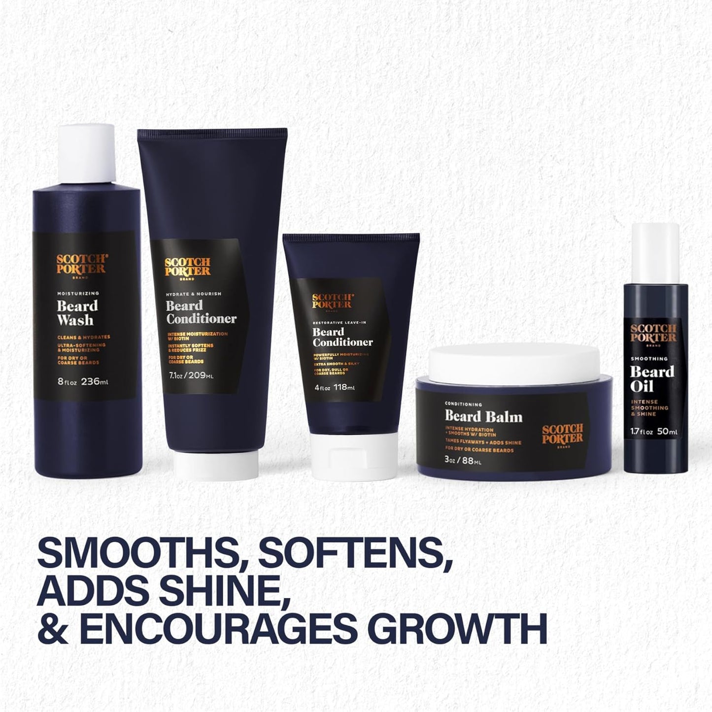 Scotch Porter Get Bearded Collection – Cleanse, Moisturize, Soothe & Style while Encouraging Growth for a Fuller/Healthier-Looking Beard – Includes Wash, 2 Conditioners, Oil, Balm & Towel