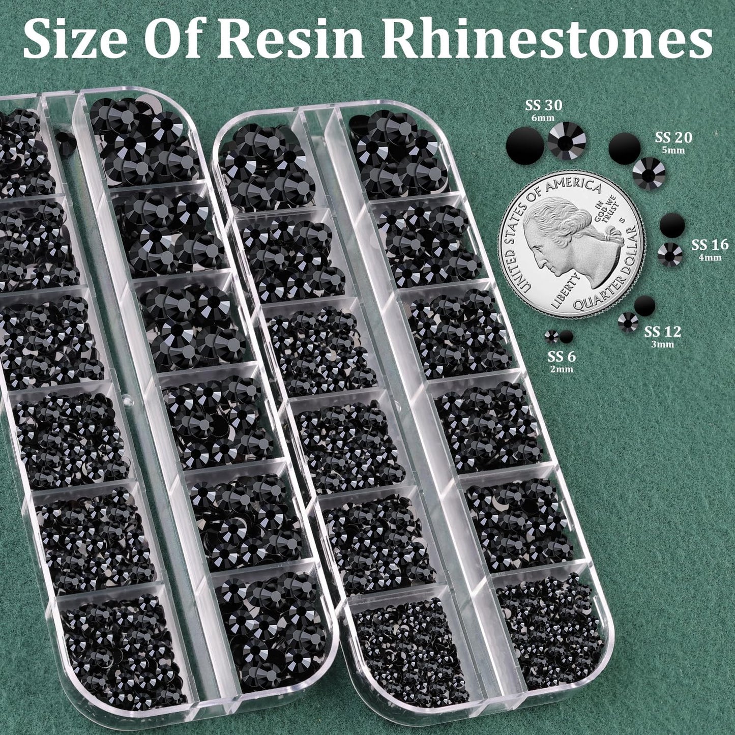 Resin Rhinestones for Crafting with B7000 Jewelry Glue, 2 Boxes Black Flatback Crystals with 3Pcs 10ml Glue for Bedazzling Crafts DIY Nail Art Makeup，Non Hotfix Gems for Clothing Shoes