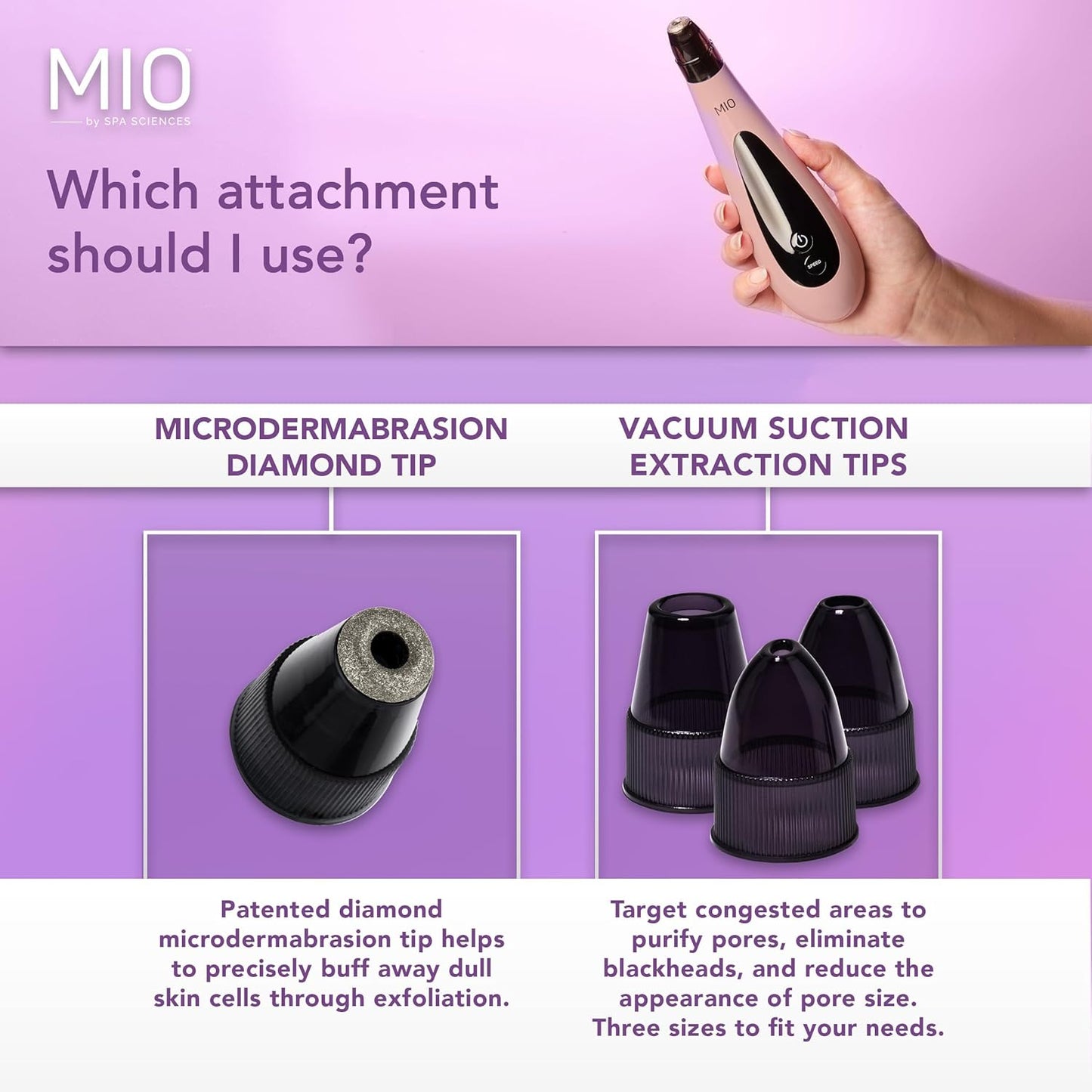 Spa Sciences - MIO - Diamond Tip Microdermabrasion Blackhead Remover, Pore Cleansing, & Resurfacing System - Reduces Acne Scars, Wrinkles, and Exfoliates for Clearer Skin