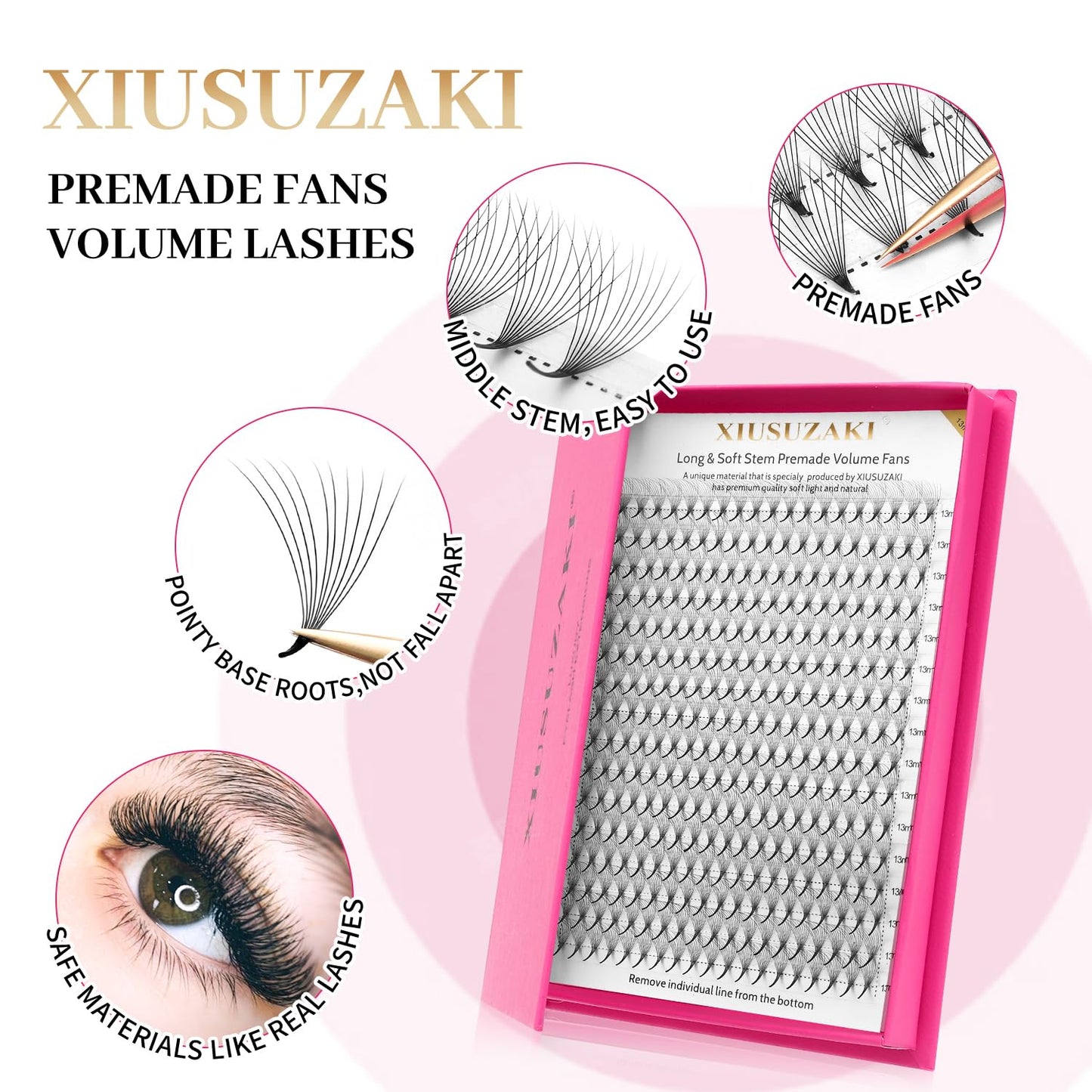Premade Fans Eyelash Extensions 14D Volume Lash Extensions 0.03 Thickness Eyelash Extension C Curl Premade Lash Fans Mix 9-16mm Fluffy Soft Handmade Lash Fan(14D-0.03-C,9-16mm)