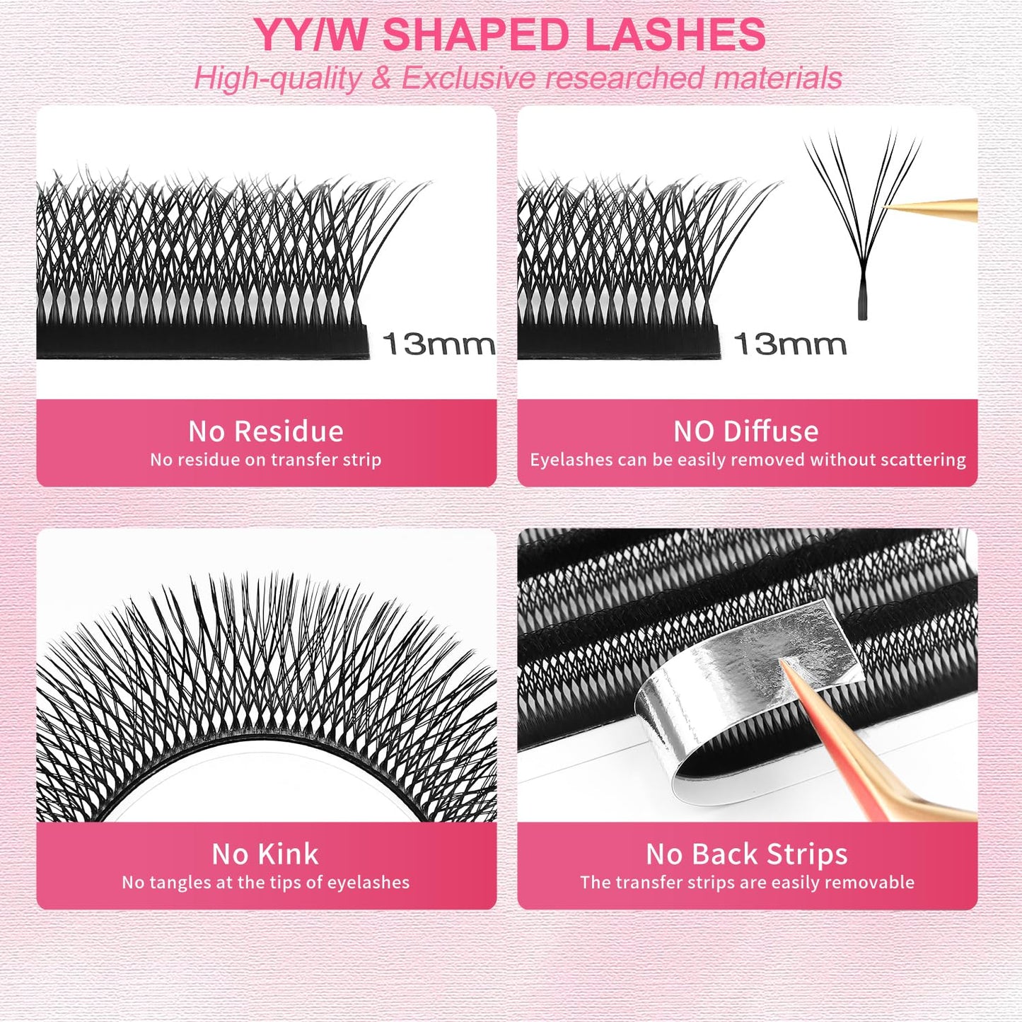 Lash Extensions Double Tips 4D Eyelash Extensions W Shape 0.07mm Thickness C Curl 14mm Premade Fans Easy Fan Volume Lashes Matte Black Crisscross(W-4D-Double Tips-0.07-C,14mm)