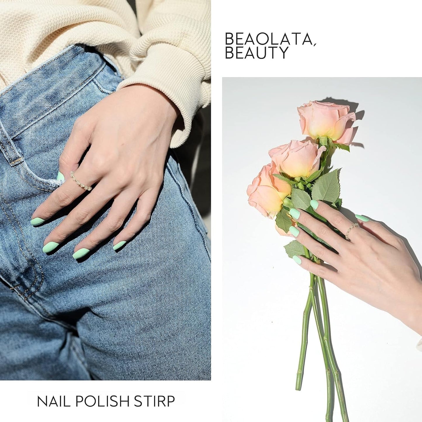 Nail Polish Strips, 32PCS Salon Quality Wraps, Long Lasting Gel Nail Stickers for Women Easy Apply& Remove (Light Blue Mint)