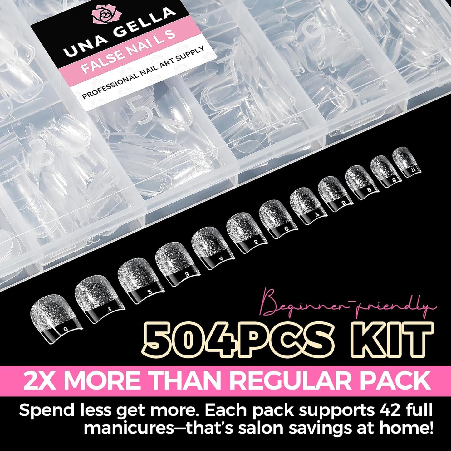 UNA GELLA Extra Short Nail Tips: 504pcs Square Fake Nails Pre-shape XS Short Square Press on Nails Gel Tips Full Cover Acrylic Nails False Nails for DIY Salon 12 Sizes