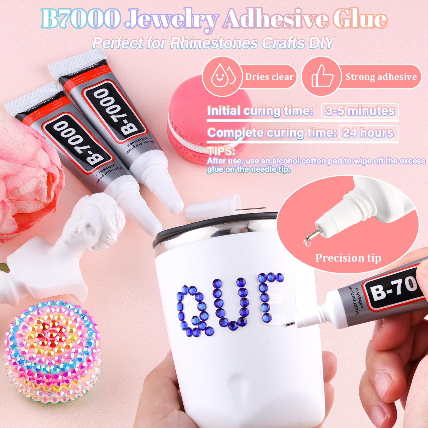 25000Pcs Resin Rhinestones with B7000 Jewelry Glue for Crafting, Royal Blue 2-6mm Non Hotfix Flatback Gems, Bedazzling Crystal for DIY Crafts Clothing Tumblers Mugs Shoes Fabric Decor Nail Art